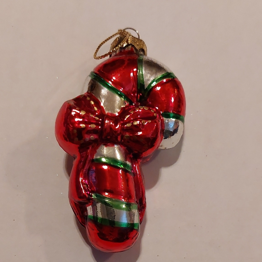 Festive Red and Silver Candy Cane Ornament